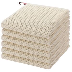 6Pcs Kitchen Dish Cloths Waffle Weave Absorbent Kitchen Towels Set Beige